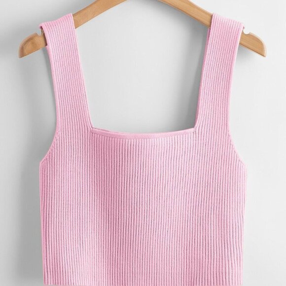 Tops - Baby Pink Casual Women's Solid Ribbed Knit Top